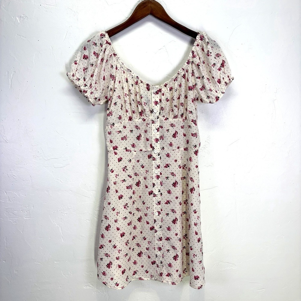 Trixxi Woman's Babydoll Mini Dress Size M White Pink Floral Dots Coquette Twee
